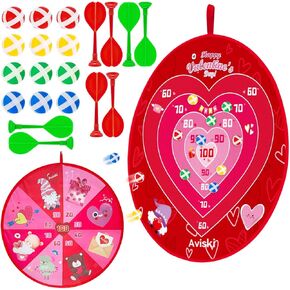 Valentines Day Dart Board Game Set, Double Side Party Board Games with 8 Dart 16 Stick Balls, Valentines Indoor Outdoor Games for Kids Girls Boys Ages 3+, Party Games Yard Toys