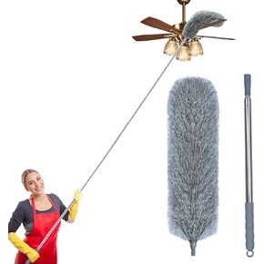 Microfiber Feather Duster with Extendable Pole, 100-inch Extra-Long Dusters Telescoping Cobweb Duster for Cleaning, Bendable and Washable Microfiber Head, Duster for High Ceiling, Fan, Furniture