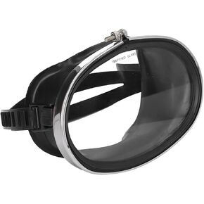 Diving Goggles, HD Tempered Glass PVC Oval Shape Anti Fog Single Lens Goggles for Fisherman Black (L)