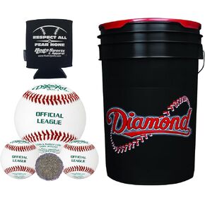 Diamond Sports 6-Gallon Ball Bucket with 30 DOL-1 BLEM Leather Practice Baseballs and Rods Insolated Can Sleeve