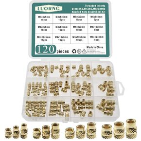 120PCS M3 M4 M5 M6 Twill Knurled Nut Brass Threaded Insert Nut Hydraulic Weld Fitting Injection Moulding Kit for Plastic Part