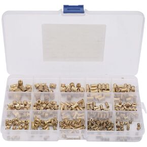 POCREATION Brass Knured Nut, 330pcs M2 M3 M4 M5 Brass Insert Nut Isolation Column Knurl Insert Nut Kit for Electrical Equipment Production