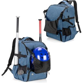DSLEAF Baseball Bag Backpack Holds up to 4 Bats, Softball Bag with External Helmet Holder, Softball Backpack with Separate Shoe Space Up to US Mens 13