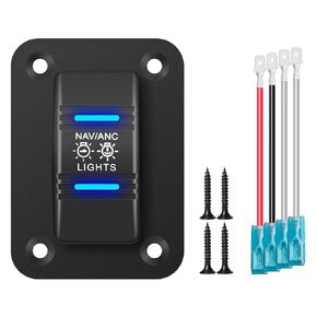 FXC 3 Way NAV/ANC Navigation Anchor Lights Rocker Switch Waterproof 12V 24V 4Pin 20A On Off ON SPDT Switch Panel with Blue LED Light for Marine Boat Yacht Caravan Fishing Boat