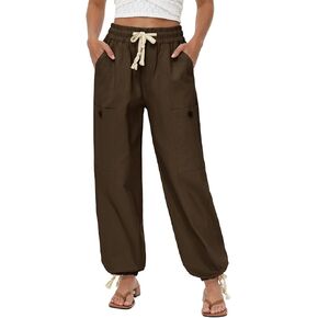 Oymyakon Women's Baggy Cargo Pants with Pockets Y2K Elastic Waist Trousers Cotton Casual Hiking Pants