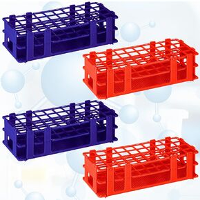 4 Pcs Plastic Test Tube Rack Test Tube Holder Rack Detachable Tube (40 Hole,Blue,Red)