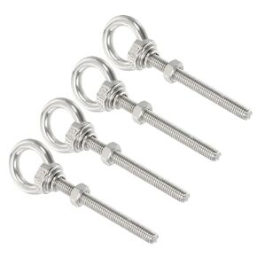uxcell M4*50 3/16"x1.97" Stainless Steel Eye Bolts Threaded Screw Eyebolt Shoulder Ring with Nuts Washers for Lifting Hanging, 4 Set