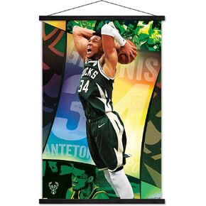 Trends International NBA Milwaukee Bucks - Giannis Antetokounmpo 21 Wall Poster, 22.37" x 34.00", Print and Black Hanger Bundle