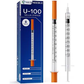 8 Pcs Insulin Syringe U-100 | 1ml/cc with 30G 1/4''(6mm) Needle, Individual Packaging