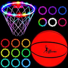 2 Pcs Light Basketball Glow in the Dark Basketball LED Basketball Hoop Lights Remote Control Basketball Rim Lights Waterproof Rim Lights 17 Colors 7 Lighting Modes for Boys Gift Age 12(Number 7)