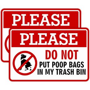 2PCS Please Do Not Dispose Poop Bags in This Trash Bin Stickers, Self-Adhesive Weatherproof Do not Throw Dog Poop Bag in The Trash Sign, Trash Can Stickers for House，Yard，Restaurant（5.9" x 3.9"）