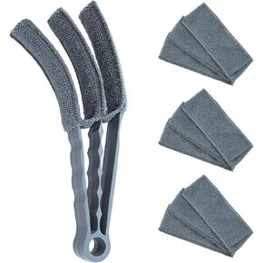 Window Blind Cleaner Duster Brush, 1 Brush with 4 Upgraded Microfiber Sleeves, Washable and Reusable, Blind Cleaner Tools for Window Blinds, Air Conditioner, Jalousie (Grey)