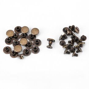 20 Pcs Copper Brass Threaded Flat Head Nut Nail Rivets Screws Leather Craft Repair Accessory(5mm)