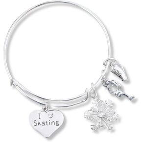 Infinity Collection Figure Skating Bracelet Jewelry | Adjustable Silver Plated Bangle Bracelet | Ice Skate Charm Bracelet | Best Gift for Figure Skating Player and Team