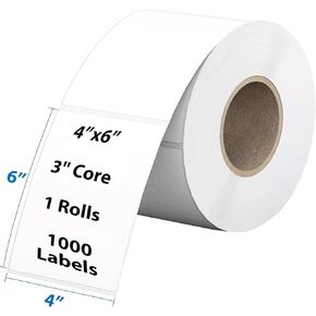 Thermal Shipping Label for Rolls, Perforated White Mailing Address Stickers, Permanent Self Adhesive Industrial Multipurpose Labels 4"x6", 3'' Core, 1 Roll (1000 Labels)