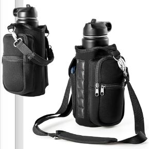 Domensi Magnetic Water Bottle Holder Gym Water Bottle Carrier Bag with Phone Pocket Handle Shoulder Strap 6 Built-in Magnets Water Bottle Pouch Sleeve for Men Women Gym Accessories Organizer