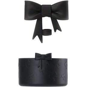 7.5cm Silicone Bottle Cover &10mm Bow Shape Straw Topper for Stanley Cup 12-40oz (Black)