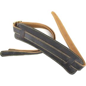 Walker And Williams C-19-DBLK Distressed Weathered Black Finish Premium Soft All Grain Leather Vintage Slash Guitar Strap Long For Acoustic, Electric, And Bass Guitars