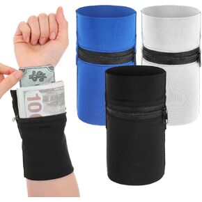 3pack Wrist Wallet for Men, Lightweight Wristbands Sweatbands, Wrist Pouch for Running Hiking Workout, Anti Theft Wallet, RFID Zipper Pouch for Cash, Cards(Black, Grey, Blue)
