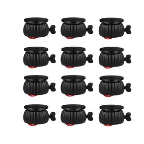 12 Pack Self-Adhesive Swivel Caster Wheels with Brake, Durable POM Material, 360° Silent Rotation for Furniture, Plant Pots, and Heavy-Duty Applications (Black-red Wheels)