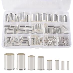 Wire Ferrules Kits Silver Plated Copper Crimp Terminal Connector 8 Sizes AWG (1/0 2/0 2 4 6 8 10 12) Sleeves Insulated Cord Pin End Terminal (166pcs)