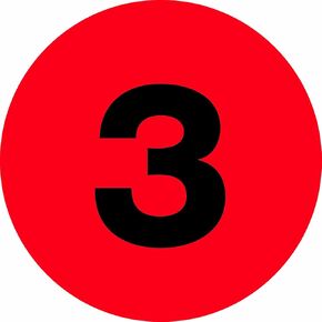Tape Logic Number Circle Label, Legend "3", 2" Diameter, Fluorescent Red, Roll of 500 (DL6771)