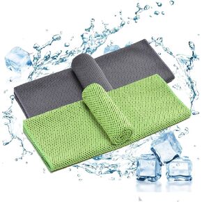 2pcs Cooling Towel for Neck and Face, Quick Dry Sports Cool Towels, Soft Breathable Sweat Towels for Workout, Yoga, Golf, Gym, Camping, Sport, Running (2, Green + Black)