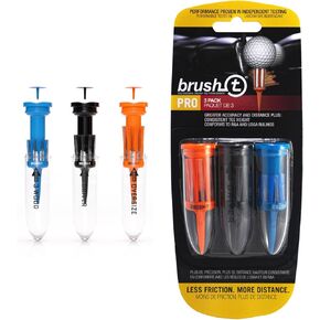 Brush-T Multi-Pack of 3 Golf Tees (Wood, Driver, Oversized) - Low Friction, More Distance, Consistent Height