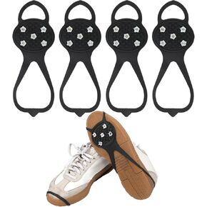 4pcs Universal Non-Slip Gripper Spikes for Shoes, Ice Traction Cleats Crampons 5-Tooth Studs Ice Cleats Ice Shoes Grippers Ice Snow Grips for Hiking Climbing Ice Sports