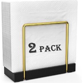 2 PACK Napkin Holder for Table, Napkin Dispenser for Kitchen Dining Farmhouse Cocktail Picnic Bar Rustic Wood Holders for Paper Mail Bills Suitable for All Dining Room Decors (Gold)
