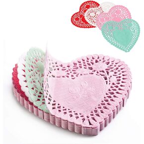 Heart Doilies: Elegant Paper Doilies for Crafts and Valentines 4 inch - 100 Pcs of Paper Heart Doilies in Red, Pink, White, Blue (25 Each) - Perfect for Creative Decorations.