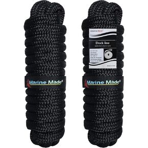 Amarine Made Double Braided Nylon Dock Lines 4840 lbs Breaking Strength (L: 35 ft. D:1/2 inch Eyelet: 12 inch) 2 Pack of Marine Mooring Rope Boat Dock Lines Working Load Limit:968 lbs