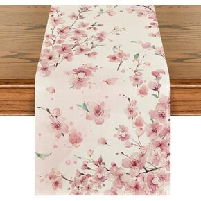 Artoid Mode Floral Cherry Blossoms Branches Summer Table Runner, Seasonal Spring Kitchen Dining Table Decoration for Home Party Decor 13x72 Inch