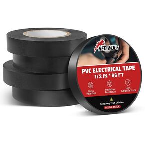 RED WOLF Electrical PVC Tape 5 Packs 1/2" x 66FT Acrylates Copolymer Viscosity Flexibility Electric Tape, Flame Retardant Waterproof 1000 Volt for Auto Engine Industrial Wrapping Wiring Harness