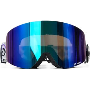 OTG Ski Goggles, Over Glasses Ski Goggles for Men Women, Frameless 100% UV Protection Anti Fog Unisex Snow Winter Goggles, for Snowboarding Snowmobile Skydiving, Full Blue Revo, YG-83