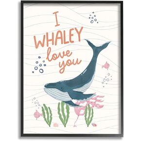 Stupell Industries Whaley Love You Typography Quirky Ocean Whale, Design by Nina Blue