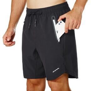 Men's Running Shorts 6" Quick Dry Gym Athletic Workout Shorts for Men with Zipper Pockets Black