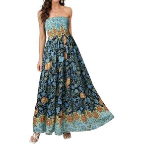 Women Strapless A Line Maxi Dress Tube Top Backless Casual Summer Dress in Kuwait