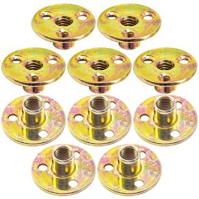 10Pcs T-nut with Round Base M6 Hole Tee Nut Flange Insert Female Thread Plate Nut for Furniture Hardware (FL-LM/M10)