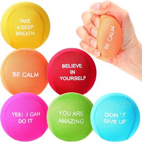 6 Pcs Inspirational Stress Balls for Adults Hand Exercise Balls Hand Therapy Squeeze Balls Stress Anxiety Relief Motivational Grip Balls for Strength Finger Wrist Muscles Training, 6 Colors