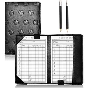 FINGER TEN Golf Scorecard Holder Leather Yardage Books Cover with 2 Free Pencil Deluxe Pocket Recording Score Card Covers Stay Organized Gift for Men Women Golfer