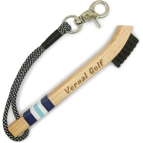 Golf Brush Made from Hickory Wood, Golf Club Groove Cleaner with Secure Clip Attachment for Bags and Carts - Golf Gifts for Men