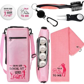 Golf Cooler Bag Pink Golf Accessories Kit for Woman with Golf Towel Golf Ball Cleaning Brush Divot Repair Tool Small Soft Cooler Bags Insulated Beer Cooler Holds for Woman Golf Gifts