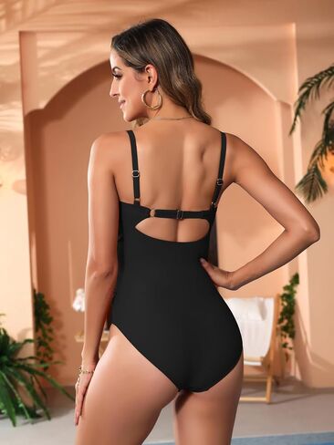 Women One Piece Swimsuit Tummy Control Adjustable Straps Textured Vintage Ruched Slimming Bathing Suits in Saudi Arabia