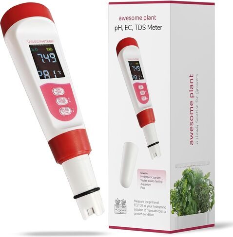 4-in-1 pH Meter TDS EC Meter for Hydroponics Growing System, Digital Water pH Tester for Hydroponic Nutrient Plant Food Solution, DWC Setup and Indoor Garden, Compatible with Aerogarden in Saudi Arabia