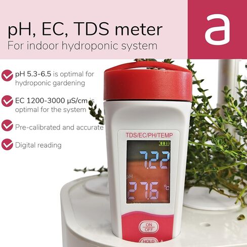 4-in-1 pH Meter TDS EC Meter for Hydroponics Growing System, Digital Water pH Tester for Hydroponic Nutrient Plant Food Solution, DWC Setup and Indoor Garden, Compatible with Aerogarden in Saudi Arabia