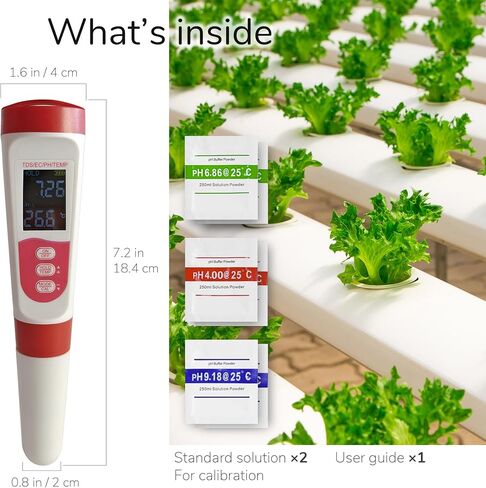 4-in-1 pH Meter TDS EC Meter for Hydroponics Growing System, Digital Water pH Tester for Hydroponic Nutrient Plant Food Solution, DWC Setup and Indoor Garden, Compatible with Aerogarden in Saudi Arabia