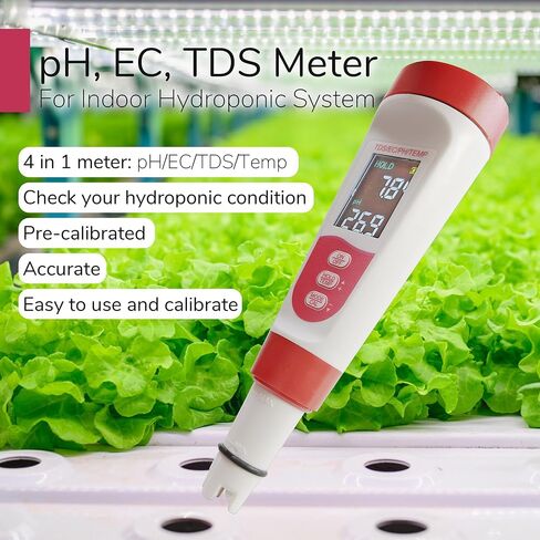 4-in-1 pH Meter TDS EC Meter for Hydroponics Growing System, Digital Water pH Tester for Hydroponic Nutrient Plant Food Solution, DWC Setup and Indoor Garden, Compatible with Aerogarden in Saudi Arabia