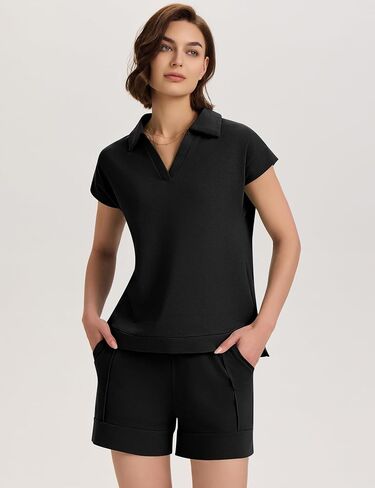 Micoson Womens Two Piece Sets Summer Lounge Sets V Neck Short Sets Drawstring Shorts Sweat Suit Casual Cap Sleeve Outfits in Kuwait