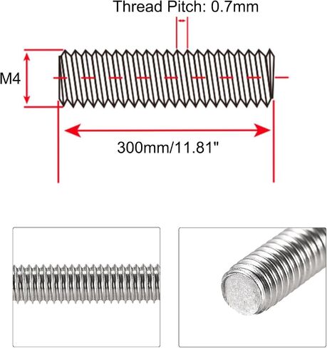 Fully Threaded Rod M4 x 300mm 0.7mm Thread Pitch, 4 Pack 304 Stainless Steel Right Hand Threaded Rods Bar Studs for Furniture Machinery Assembly in Saudi Arabia